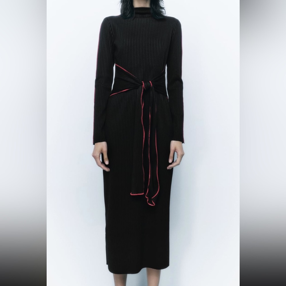 Zara black and red contrast long sleeve dress NWT S